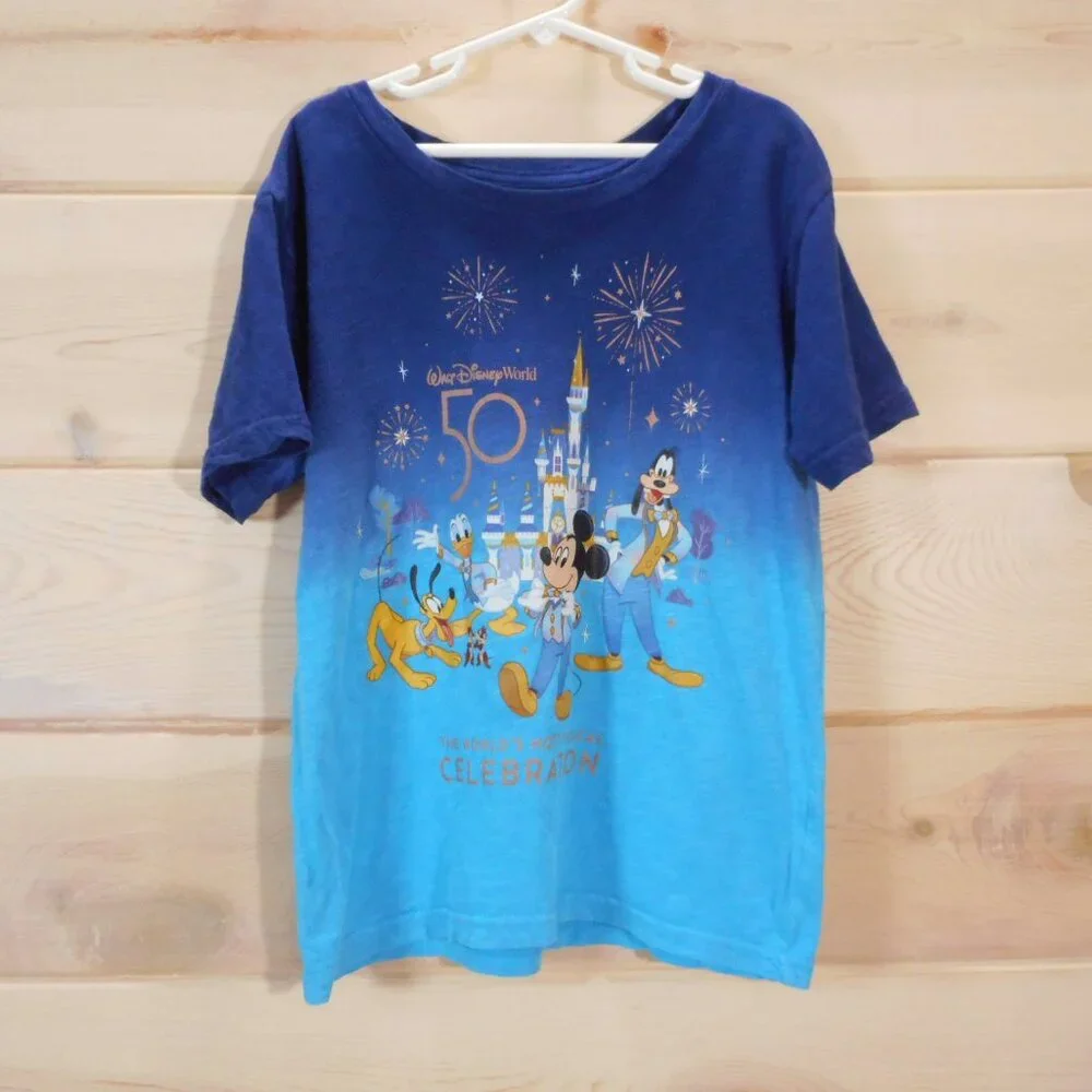Walt Disney World 50th Anniversary T-shirt Youth size M 7/8 Ombre Blue Mickey